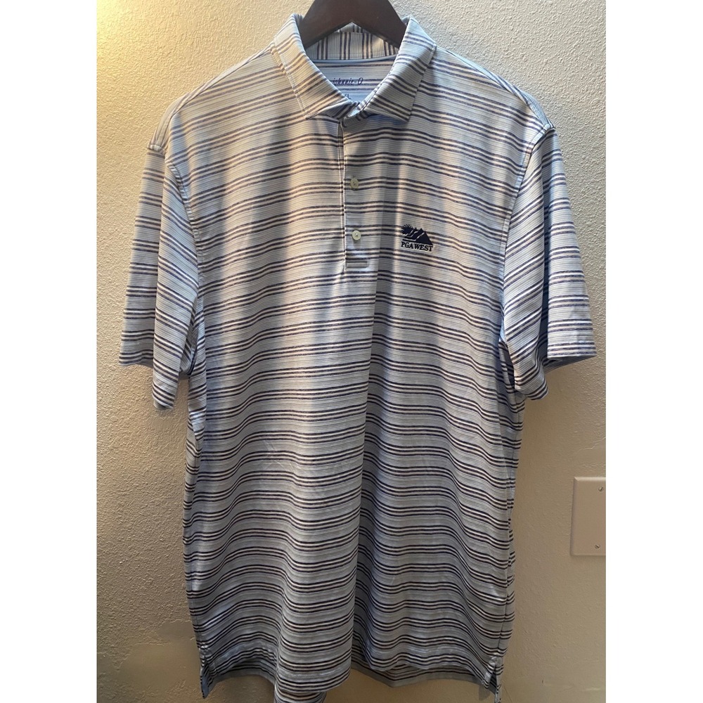 Johnnie-O Mens XL PGA West‎ Striped Performance Polo Shirt Blue Short Sleeve